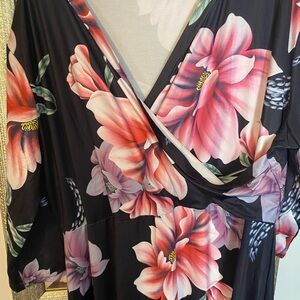Floral Wrap Dress with Pink and Black